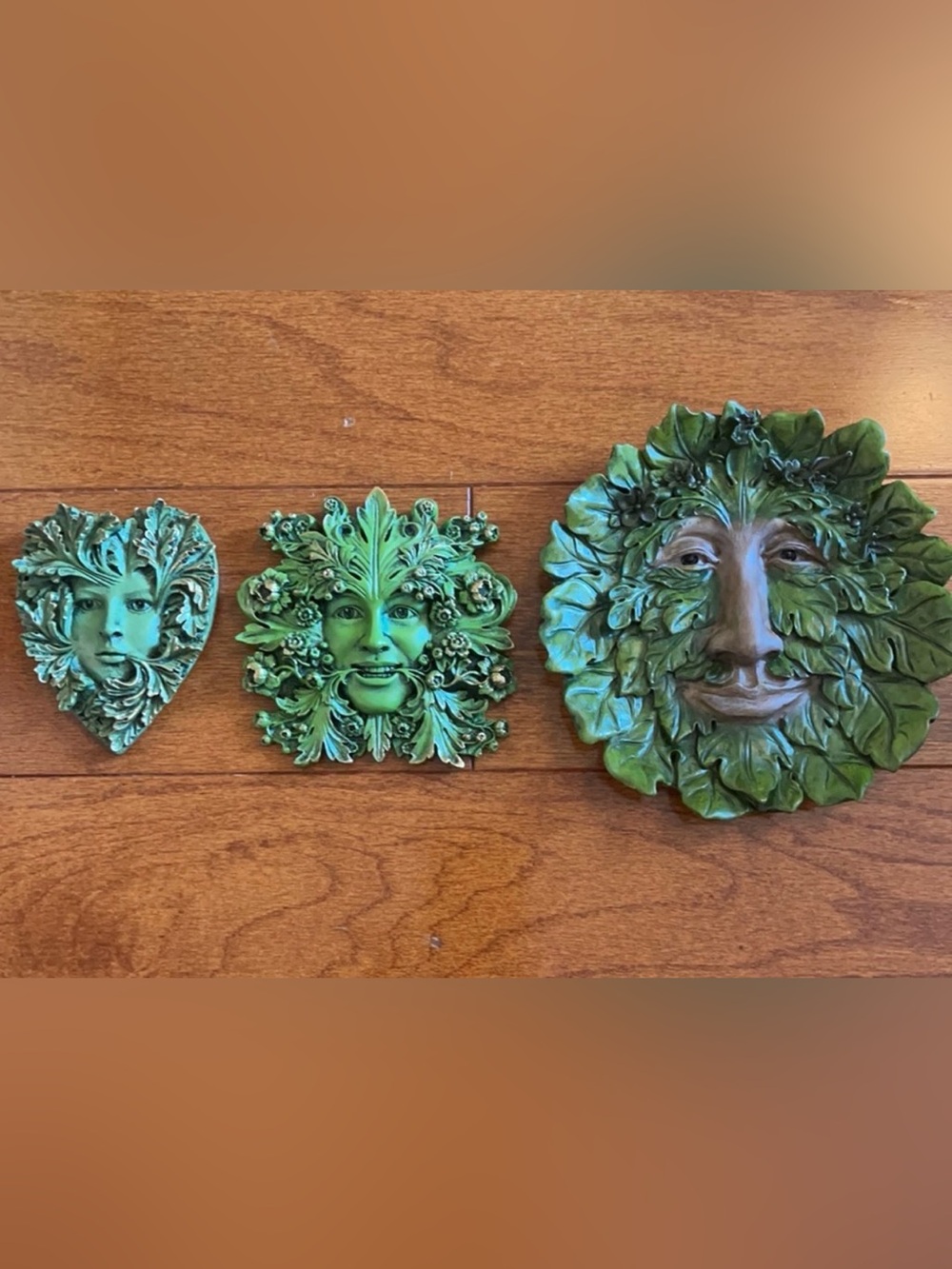 Green Leaf Face Wall Plaque Trio - Decorative Home Wall Decor circle of life